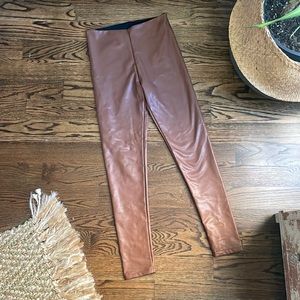NWOT sz small AQUA dark camel color leather leggings